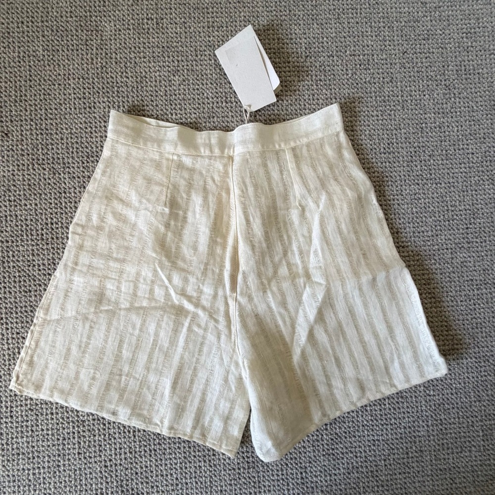 Savannah Morrow Dylan Shorts Cream Handloom 100% Linen High Waisted NWT Large - Picture 12 of 14